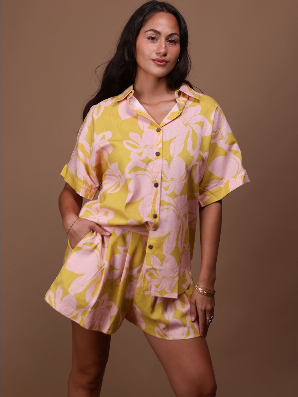 Lexbreezy Hawaii Summer Shorts Linen Set